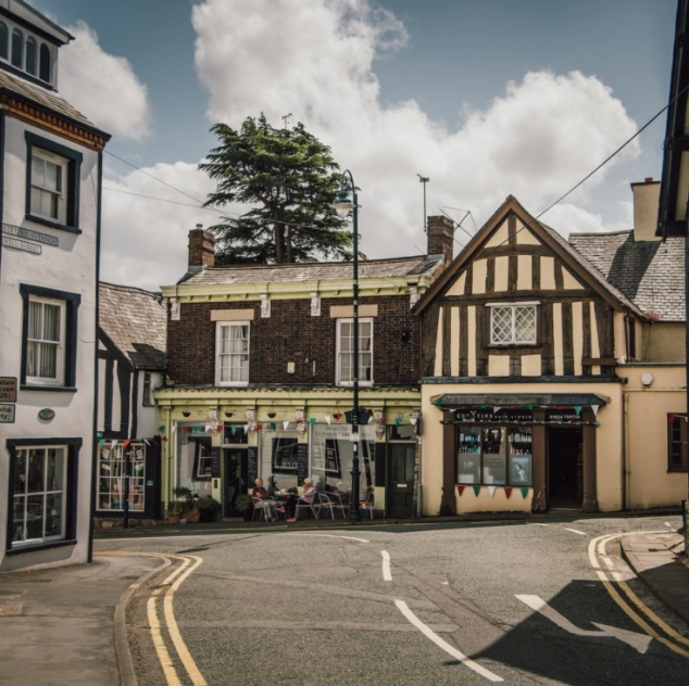 Welsh village street with pub